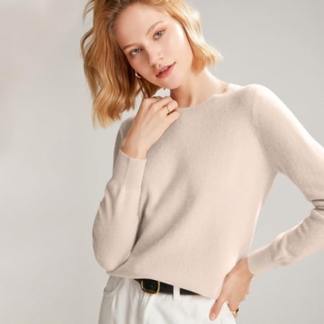 Amazon Online Com Cashmere Sweaters for Women New Cashmere Long Sleeve Crew Neck Soft Warm Knit Tops Fall Winter Fashion Clothes Trendy Outfits Beige,Medium