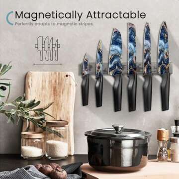 Astercook Knife Set, 12 Pcs Stratigraphic Series Kitchen Knife Set, 6 Anti-Rust Coating Stainless Steel Kitchen Knives with 6 Blade Guards, Dishwasher Safe