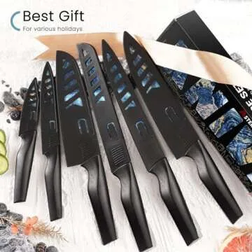 Astercook 12 Pcs Colorful Kitchen Knife Set with Guards