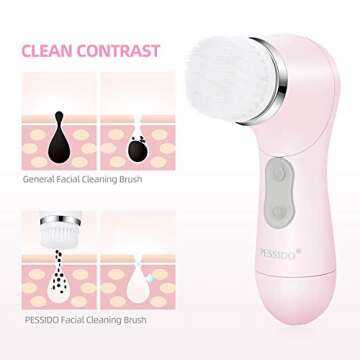PESSIDO Facial Cleansing Brush, Waterproof Spin Face Brush Set with Holder and 6 Brush Heads, Gentle Exfoliating, Deep Cleansing, Massaging and Removing Blackhead for Women and Men (Pink)