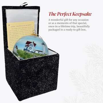 Art Studio Company - Hand Painted Christmas Ornament, Blown Glass, Hanging Tree Ornament, Holiday Decor, Maine, Nubble Lighthouse