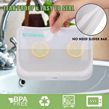 Reusable Silicone Food Bags, Nomeca BPA-FREE Reusable Sandwich Bags Lunch Bag Snack Containers Eco-Friendly Storage Bags Sous Vide Freezer Microwave Dishwasher Safe Airtight Leakproof (3 Packs)