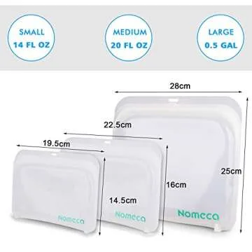 Reusable Silicone Food Bags, Nomeca BPA-FREE Reusable Sandwich Bags Lunch Bag Snack Containers Eco-Friendly Storage Bags Sous Vide Freezer Microwave Dishwasher Safe Airtight Leakproof (3 Packs)