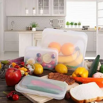 Reusable Silicone Food Bags, Nomeca BPA-FREE Reusable Sandwich Bags Lunch Bag Snack Containers Eco-Friendly Storage Bags Sous Vide Freezer Microwave Dishwasher Safe Airtight Leakproof (3 Packs)
