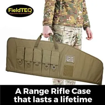 FieldTEQ Rifle Cases - Heavy-Duty, Waterproof Nylon, Shoulder Strap and 5 Pouch Rifle Case - Ideal for Soft Rifle Bag, Airsoft Gun Case, Hunting Gear - Coyote Tan 42"