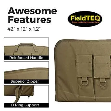 FieldTEQ Rifle Cases - Heavy-Duty, Waterproof Nylon, Shoulder Strap and 5 Pouch Rifle Case - Ideal for Soft Rifle Bag, Airsoft Gun Case, Hunting Gear - Coyote Tan 42"