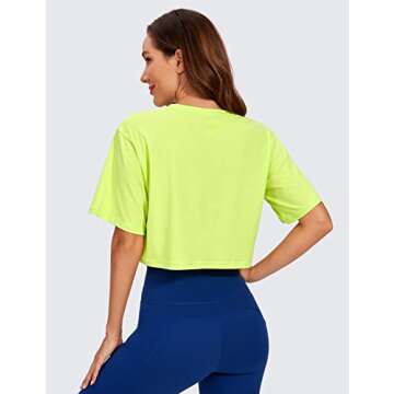 CRZ YOGA Women's Pima Cotton Workout Crop Tops Bright Verdancy - Small
