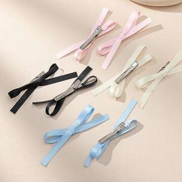SALOCY Hair Bow Clips for Women Girls, 4 PCS Hair Ribbon Clips with Long Tail Tassel Design for DIY Hairstyles, Pink