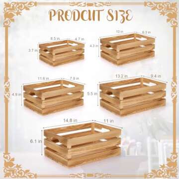 Soaoo 5 Pcs Decorative Nesting Wooden Crates for Storage Display 5 Size Large Small Rustic Wood Deco...