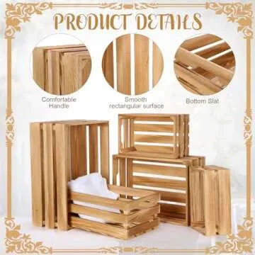 Soaoo 5 Pcs Decorative Nesting Wooden Crates for Storage Display 5 Size Large Small Rustic Wood Decorative Storage Crates with Handle Farmhouse Crate Box Container Made from Pine(Classic Color)