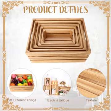 Soaoo 5 Pcs Decorative Nesting Wooden Crates for Storage Display 5 Size Large Small Rustic Wood Decorative Storage Crates with Handle Farmhouse Crate Box Container Made from Pine(Classic Color)