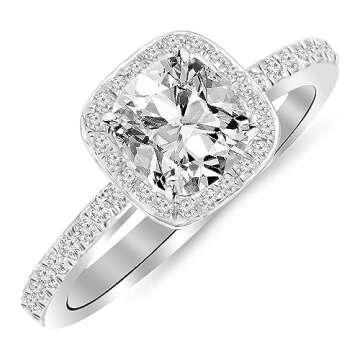 Houston Diamond District 1 Carat t.w. 14K White Gold Classic Halo Style Cushion Shape Diamond Engage...