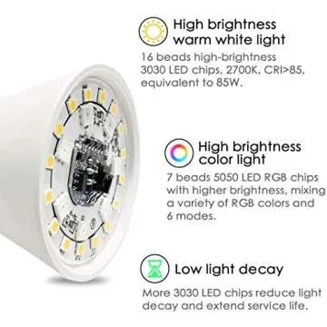 Yangcsl LED Light Bulbs 85W Equivalent 1200lm, RGB Color Changing Light Bulb, 6 Moods - Memory - Sync - Dimmable, A19 E26 Screw Base, Timing Remote Control Included (Pack of 4)