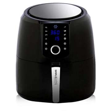 Simple Living Products XL Digital Air Fryer, 7 Custom Presets, 2 Hour Keep Warm and Memory Control Function, Airfryer Recipe Cookbook, Black High Gloss Finish with 5.8 Quart Capacity, 1800 Watts