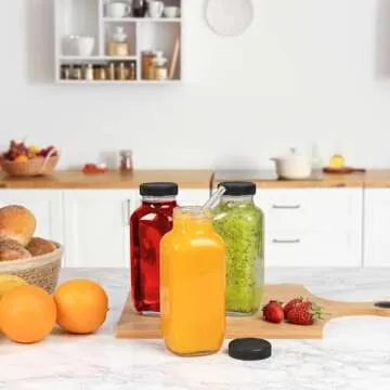 umud Juice Bottles with Lids, 16 Oz - Set of 3 - Clear Glass Jars with Caps - Reusable Empty Drink Containers for Juicing, Smoothies, Water, Milk, Kombucha Storage, Wellness Shots and More (3)