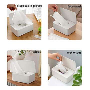 DEF Wipes Dispenser, Polypropylene Baby Wipes Case Sealed Keeps Wet Tissue Fresh Flushable Case Holders Easy Open and Close Non-Slip for Desk Office Dorm Kitchen Washroom Vanity (White)
