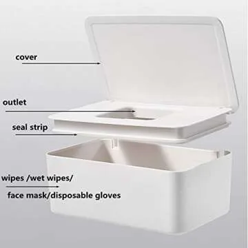 DEF Wipes Dispenser, Polypropylene Baby Wipes Case Sealed Keeps Wet Tissue Fresh Flushable Case Holders Easy Open and Close Non-Slip for Desk Office Dorm Kitchen Washroom Vanity (White)
