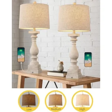 Dimmable Touch Control Farmhouse Lamps with USB Ports