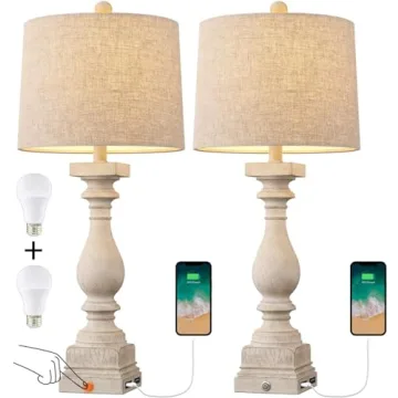 Dimmable Touch Control Farmhouse Lamps with USB Ports