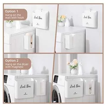 SUBEKYU Magnetic Lint Bin for Laundry Room, Small Waste Bin or Laundry Storage Container for Hanging on Dryer/Washer/Wall, 0.85 Gallon, White