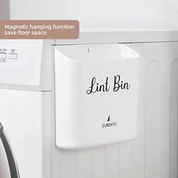 SUBEKYU Magnetic Lint Bin for Laundry Room, Small Waste Bin or Laundry Storage Container for Hanging on Dryer/Washer/Wall, 0.85 Gallon, White