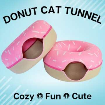 Luli & Cat Sprinkled Donut Cat Tunnel Bed - Large Cat Tunnel Hideaway Caves for Indoor Cats