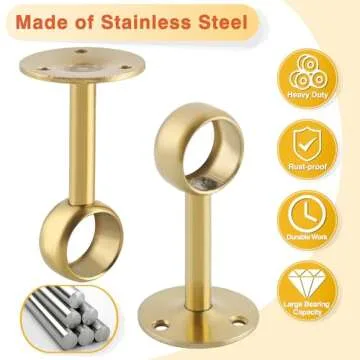 Alise Curtain Rod Holder Bracket 1''Dia,Closet Rod Holders Wall Mounted Ceiling Mount Curtain Rod Flange Brackets,Curved Shower Curtain Rod for Bathroom,Stainless Steel Gold Finish,Pack of 4