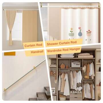 Alise Curtain Rod Holder Bracket 1''Dia,Closet Rod Holders Wall Mounted Ceiling Mount Curtain Rod Flange Brackets,Curved Shower Curtain Rod for Bathroom,Stainless Steel Gold Finish,Pack of 4