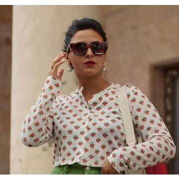 FEISEDY Retro 90s Square Sunglasses for Women Men Trendy Chunky Rectangle Sunglasses UV400 Protection B2385