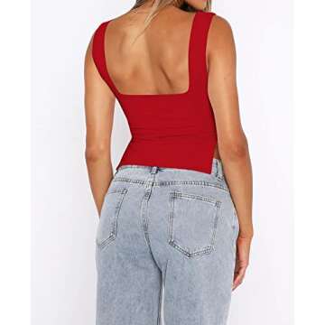 BAIGRAM Women’s Sleeveless Slim Crop Tank Top Sexy Pleated Bustier Sweetheart Neck Strappy Slits Cropped Vest Cami Red