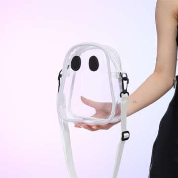 JESPPIN Cute Ghost Clear Purse,Clear Bag For Stadium Events,Stadium Approved Crossbody Bag Purses fo...