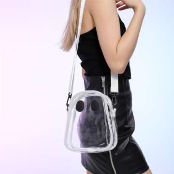JESPPIN Cute Ghost Clear Purse,Clear Bag For Stadium Events,Stadium Approved Crossbody Bag Purses for Women Adjustable Strap (Transparent)