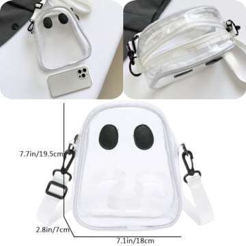 JESPPIN Cute Ghost Clear Purse,Clear Bag For Stadium Events,Stadium Approved Crossbody Bag Purses for Women Adjustable Strap (Transparent)