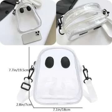 JESPPIN Cute Ghost Clear Purse,Clear Bag For Stadium Events,Stadium Approved Crossbody Bag Purses for Women Adjustable Strap (Transparent)