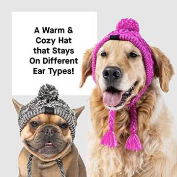 Canada Pooch Pom Pom Winter Dog Protection Hat - Knitted Warm Dog Beanie | Cozy Dog Cap with Tassel, Keeps Dogs Comfy on Cold Days, Breathable Ear Slits, Great for Dogs Pink/M