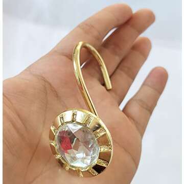 Gold Shower Curtain Rings Hooks Rustproof, Set of 12