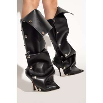 JORISTIMO Women's Knee High Boots Slouchy Fall Boots Buttons Pointed Toe Stiletto Heel Boots