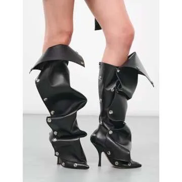 JORISTIMO Women's Knee High Boots Slouchy Fall Boots Buttons Pointed Toe Stiletto Heel Boots