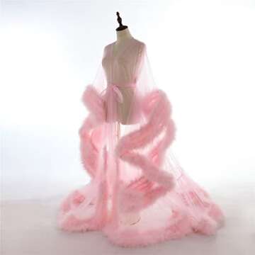 Old Hollywood Feather Robe Lingerie Long Bridal Robe Maternity Photoshoot Sexy Tulle Bathrobe Plus Size Black Nightgown