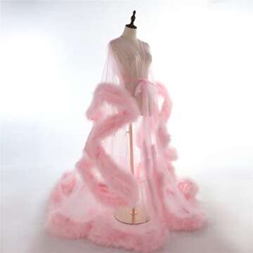 Old Hollywood Feather Robe Lingerie Long Bridal Robe Maternity Photoshoot Sexy Tulle Bathrobe Plus Size Black Nightgown