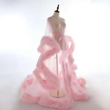 Old Hollywood Feather Robe for Maternity and Bridal Elegance