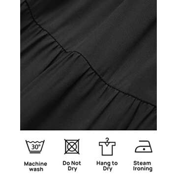 ZESICA Women's Boho Summer One Shoulder Short Sleeve Smocked Side Split Ruffle Swing Midi Dress Black L