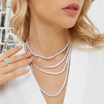 Gemsme 18K White Gold Plated Tennis Necklace for Women