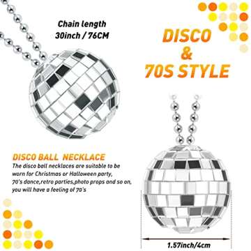 12 Piece Mirror Disco Ball Costume Necklaces 70s Disco Party Necklaces for Home Decorations, 1.57 In...