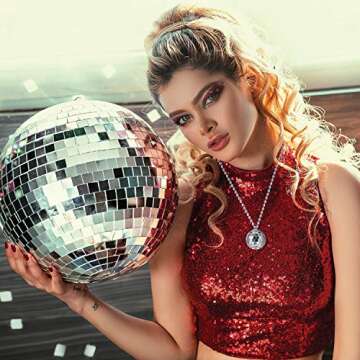 12 Piece Mirror Disco Ball Costume Necklaces 70s Disco Party Necklaces for Home Decorations, 1.57 Inch Stage Props, Game Accessories, Halloween, Party Favor and Supplies(Silver)