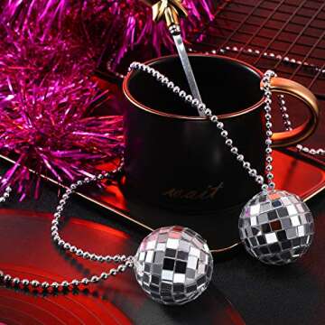 12 Piece Mirror Disco Ball Costume Necklaces 70s Disco Party Necklaces for Home Decorations, 1.57 Inch Stage Props, Game Accessories, Halloween, Party Favor and Supplies(Silver)