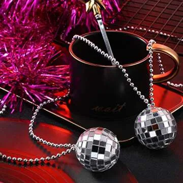 12 Piece Mirror Disco Ball Costume Necklaces 70s Disco Party Necklaces for Home Decorations, 1.57 Inch Stage Props, Game Accessories, Halloween, Party Favor and Supplies(Silver)