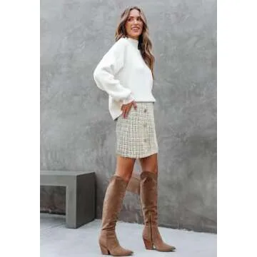 HERBATOMIA Women's Plaid Mini Skirt White Pencil Vintage Above Knee Length Winter Bodycon High Waist...