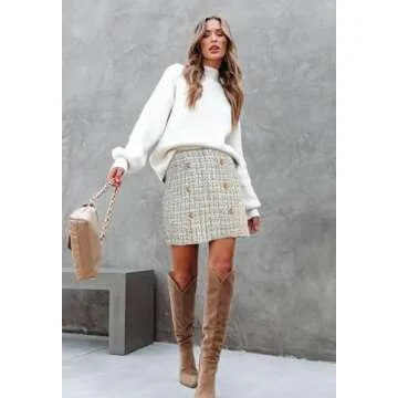 Stylish HERBATOMIA Women's Plaid Mini Skirt Above Knee Winter Fashion