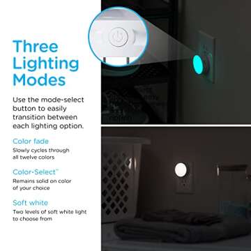 Lights by Night Color Changing Mini LED Night Light - Compact 3 Modes for Bedroom & Bathroom 2 Pack